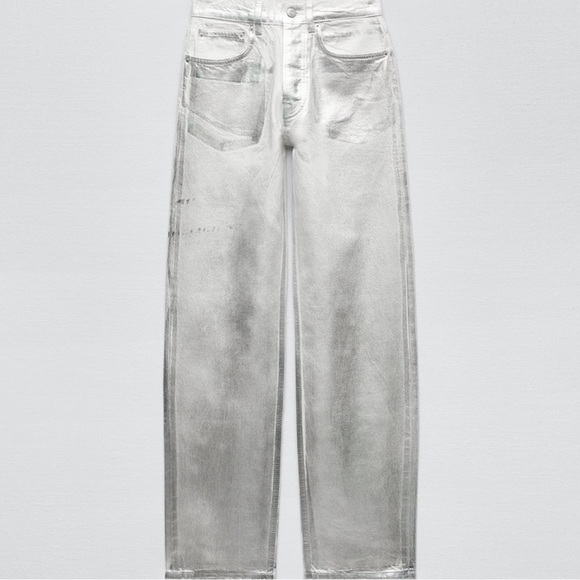 NWT ZARA METALLIC SILVER JEANS - Picture 7 of 14